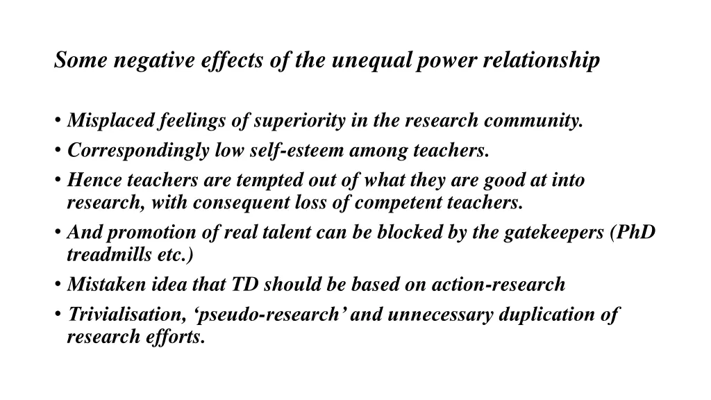 some negative effects of the unequal power