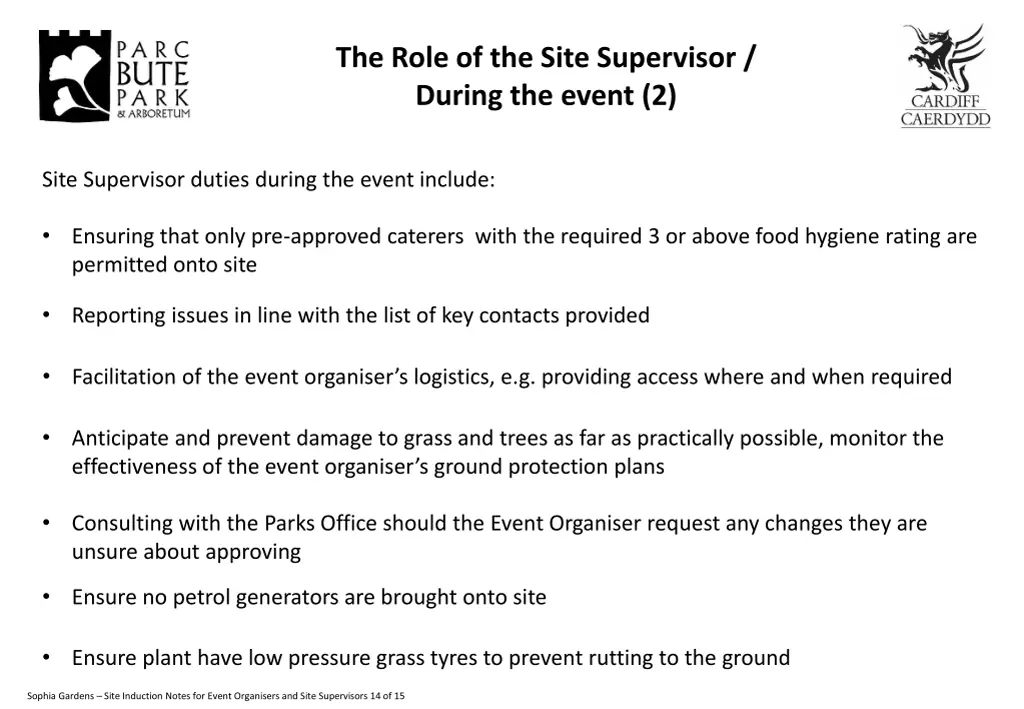 the role of the site supervisor during the event 2