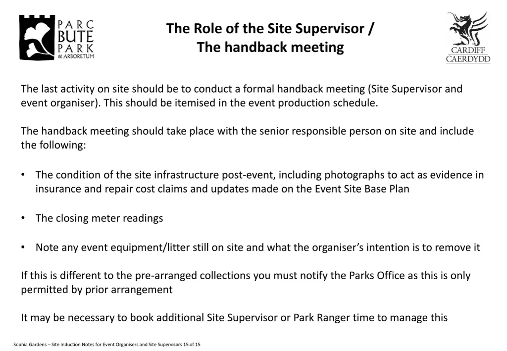 the role of the site supervisor the handback