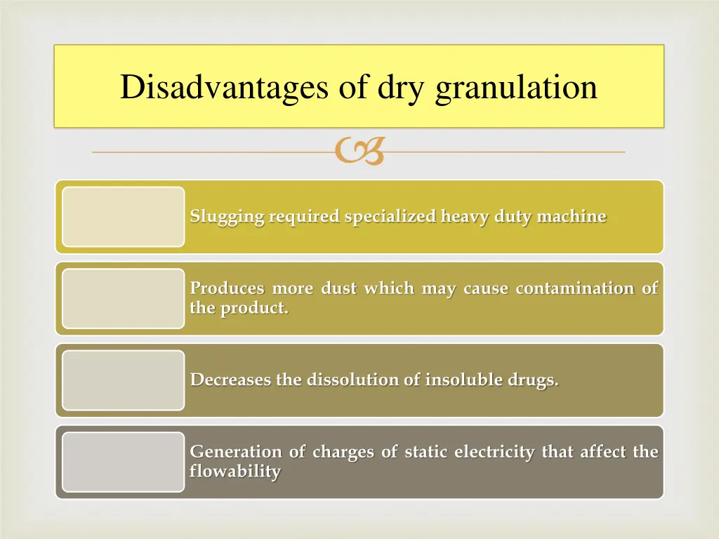 disadvantages of dry granulation