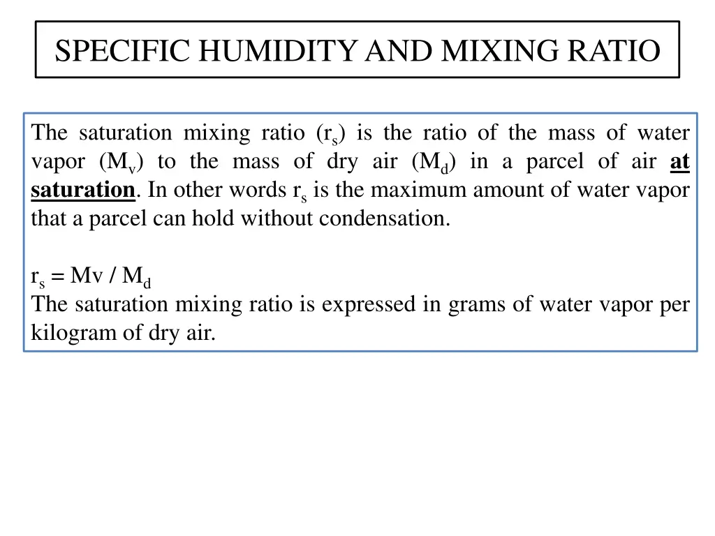 specific humidity and mixing ratio 1