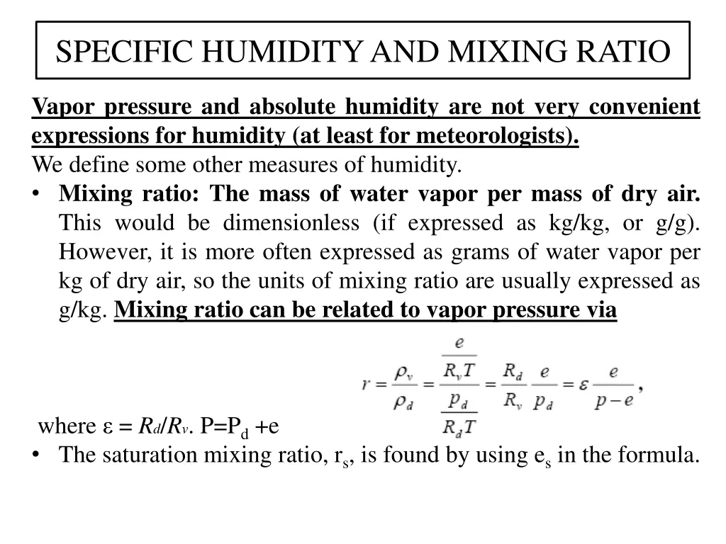 specific humidity and mixing ratio