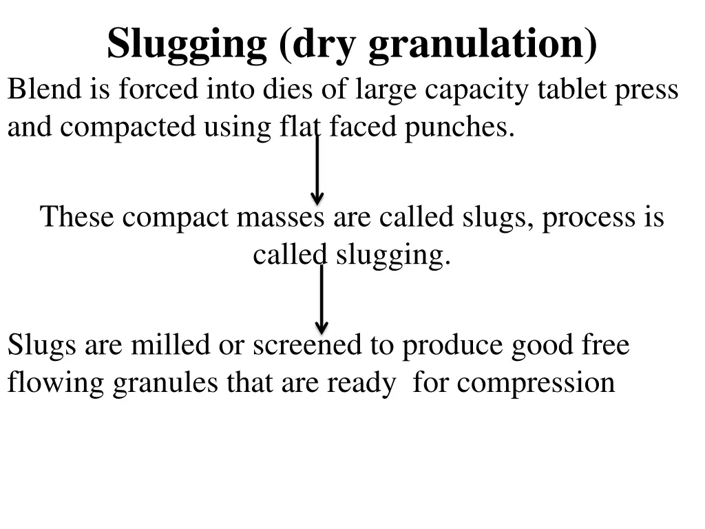 slugging dry granulation blend is forced into