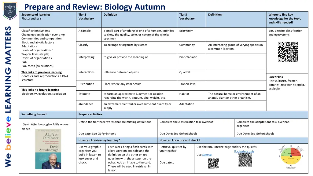 prepare and review biology autumn