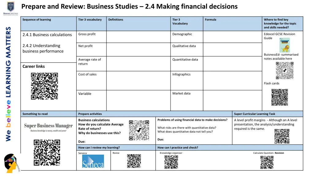 prepare and review business studies 2 4 making