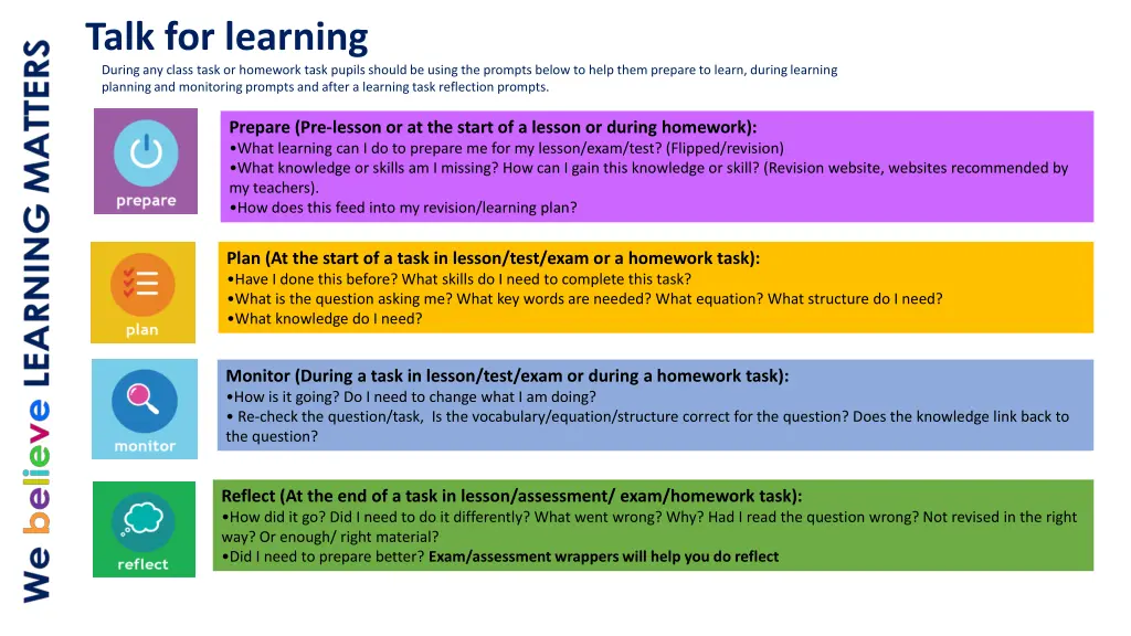 talk for learning during any class task