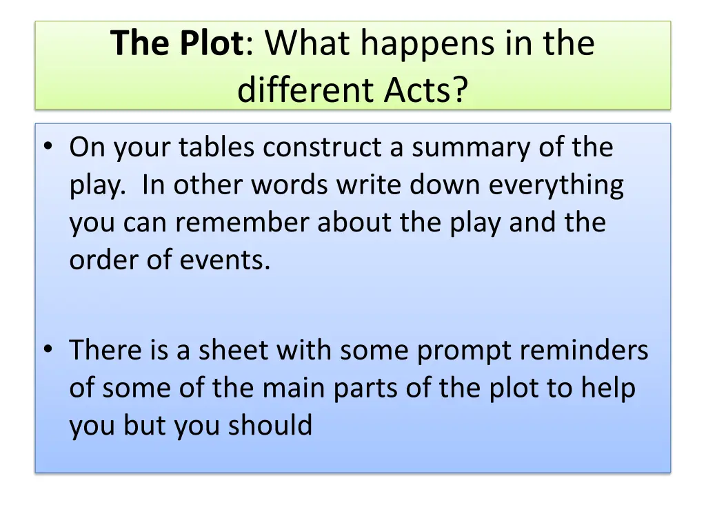 the plot what happens in the different acts