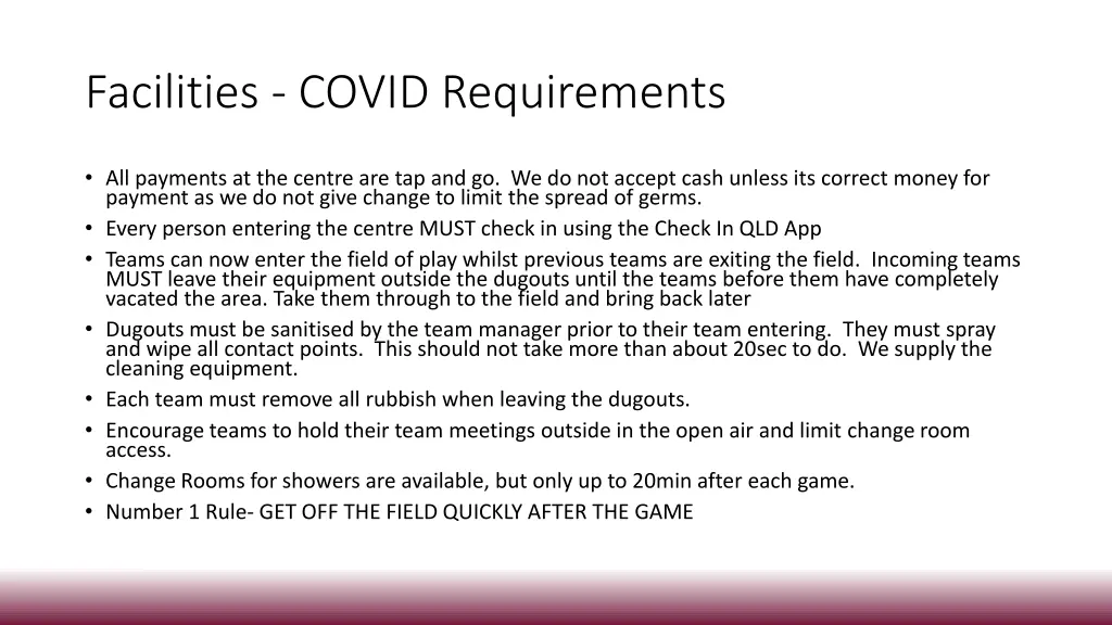 facilities covid requirements