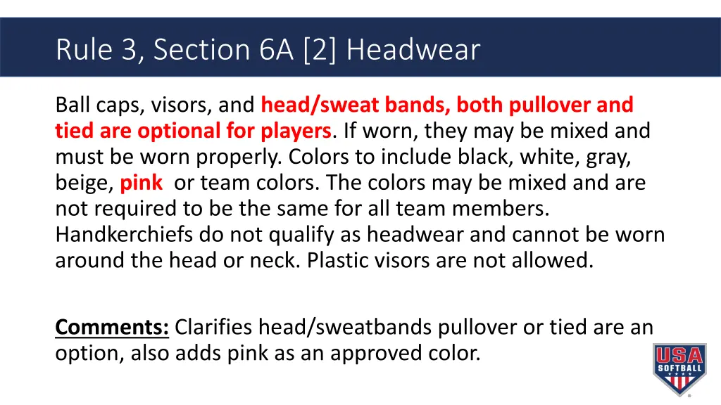 rule 3 section 6a 2 headwear