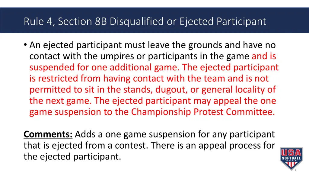 rule 4 section 8b disqualified or ejected