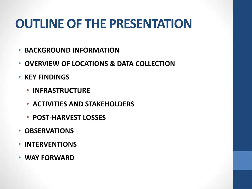 outline of the presentation