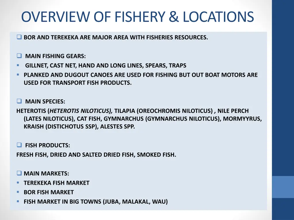 overview of fishery locations