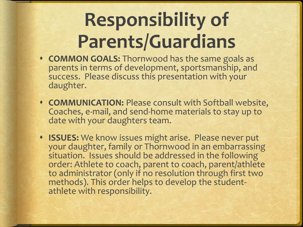 responsibility of parents guardians common goals