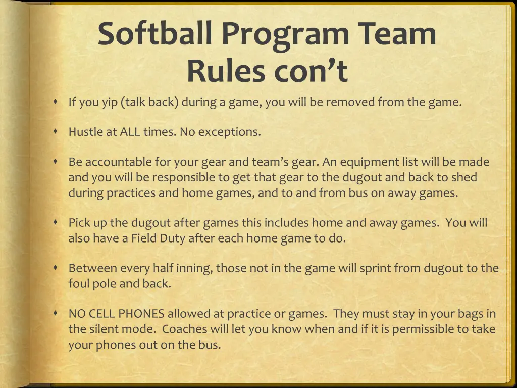 softball program team rules con t if you yip talk