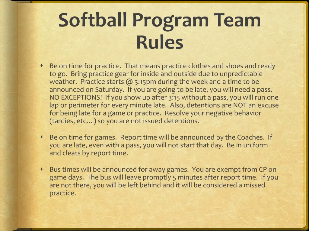 softball program team rules