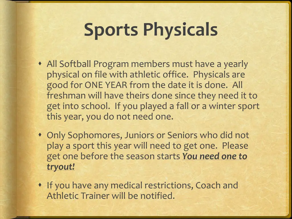 sports physicals