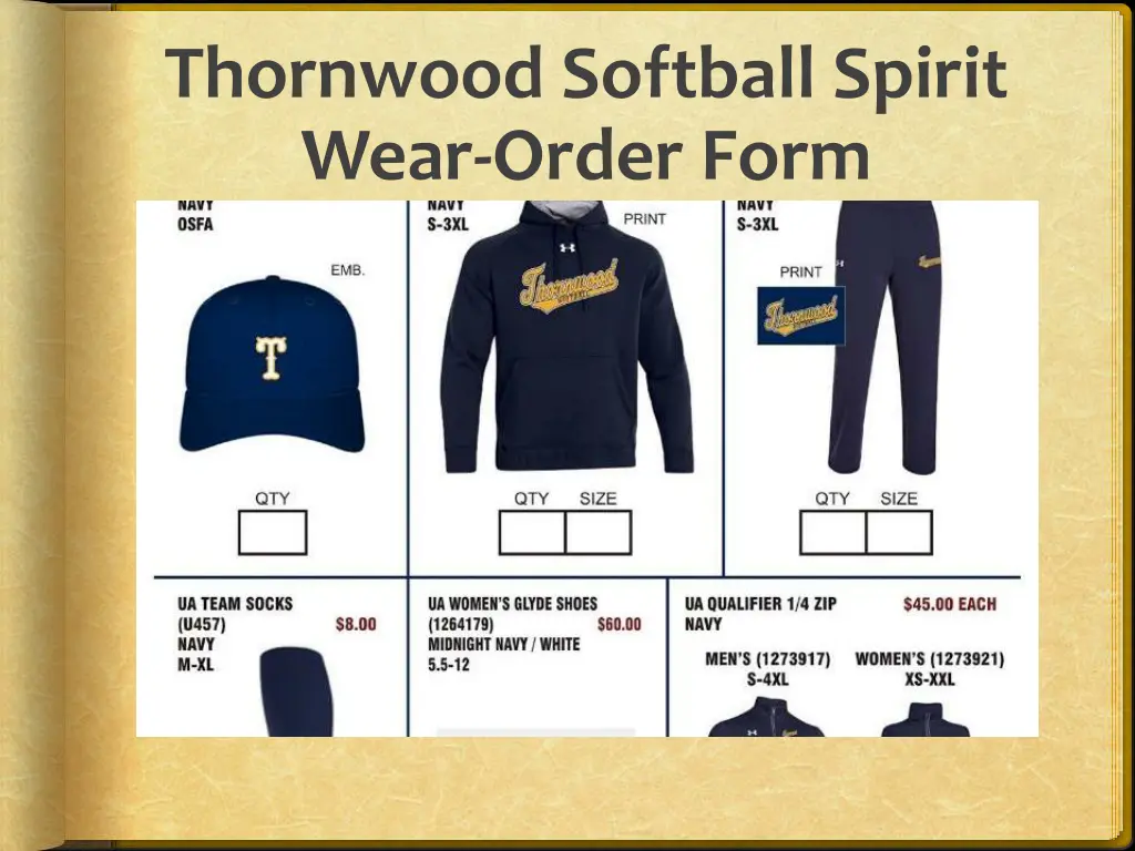 thornwood softball spirit wear order form