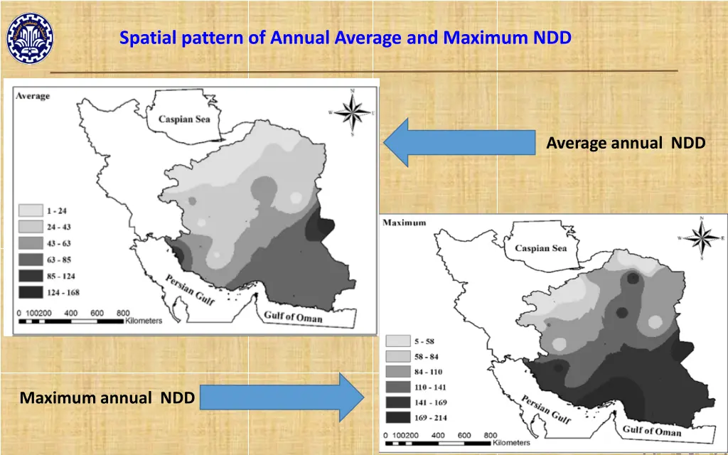 spatial pattern of annual average and maximum ndd