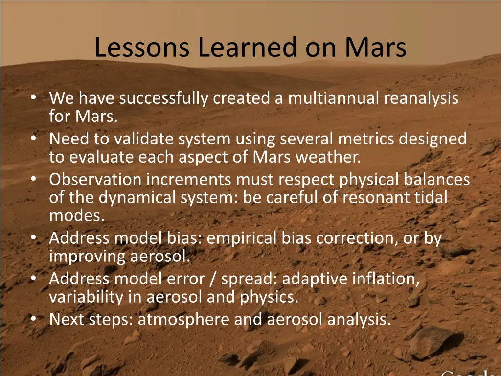 lessons learned on mars