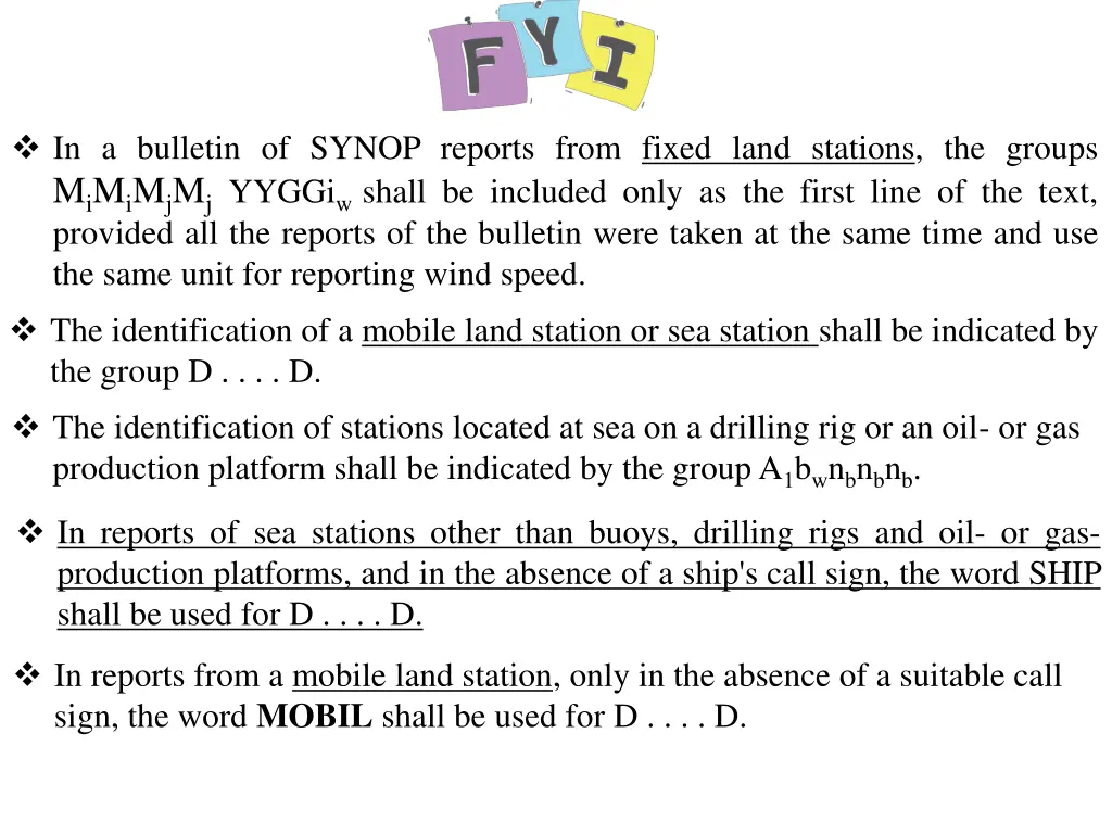 in a bulletin of synop reports from fixed land