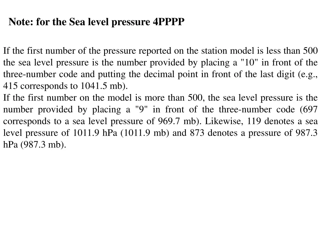 note for the sea level pressure 4pppp