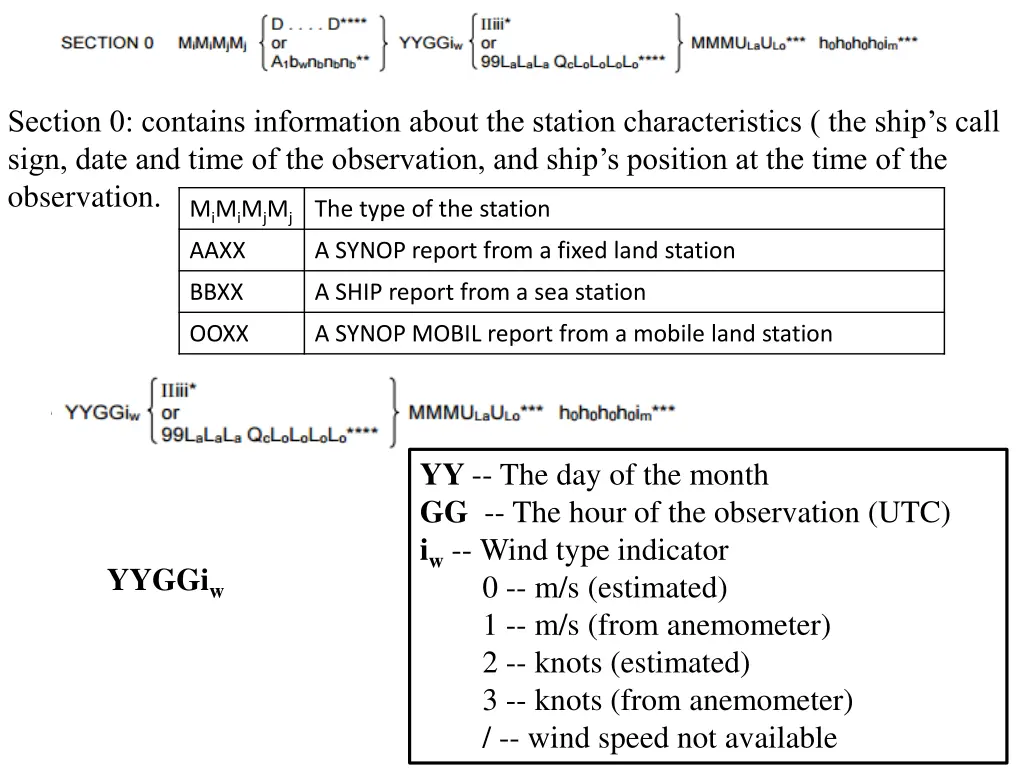 section 0 contains information about the station