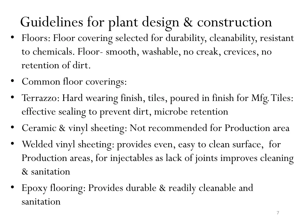 guidelines for plant design construction floors