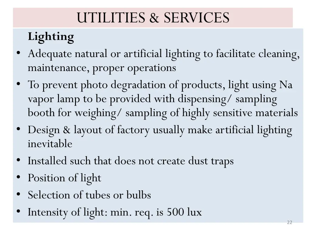 utilities services lighting adequate natural