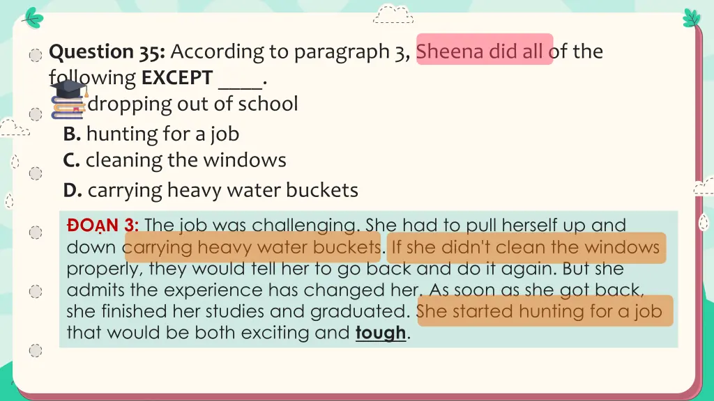 question 35 according to paragraph 3 sheena