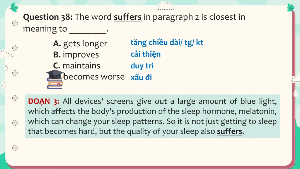 question 38 the word suffers in paragraph