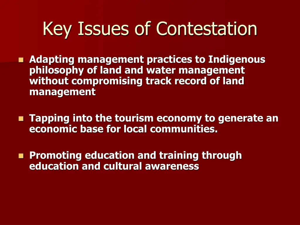 key issues of contestation