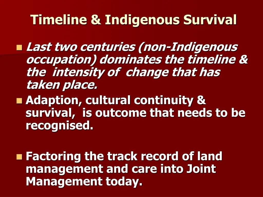 timeline indigenous survival