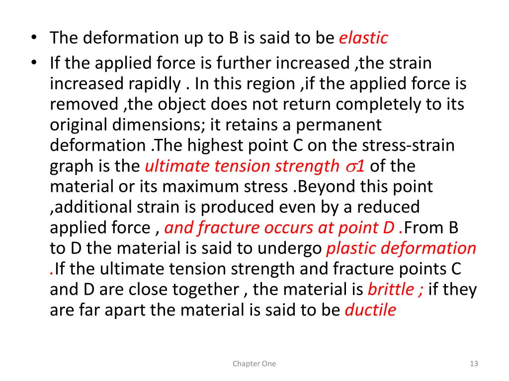 the deformation up to b is said to be elastic