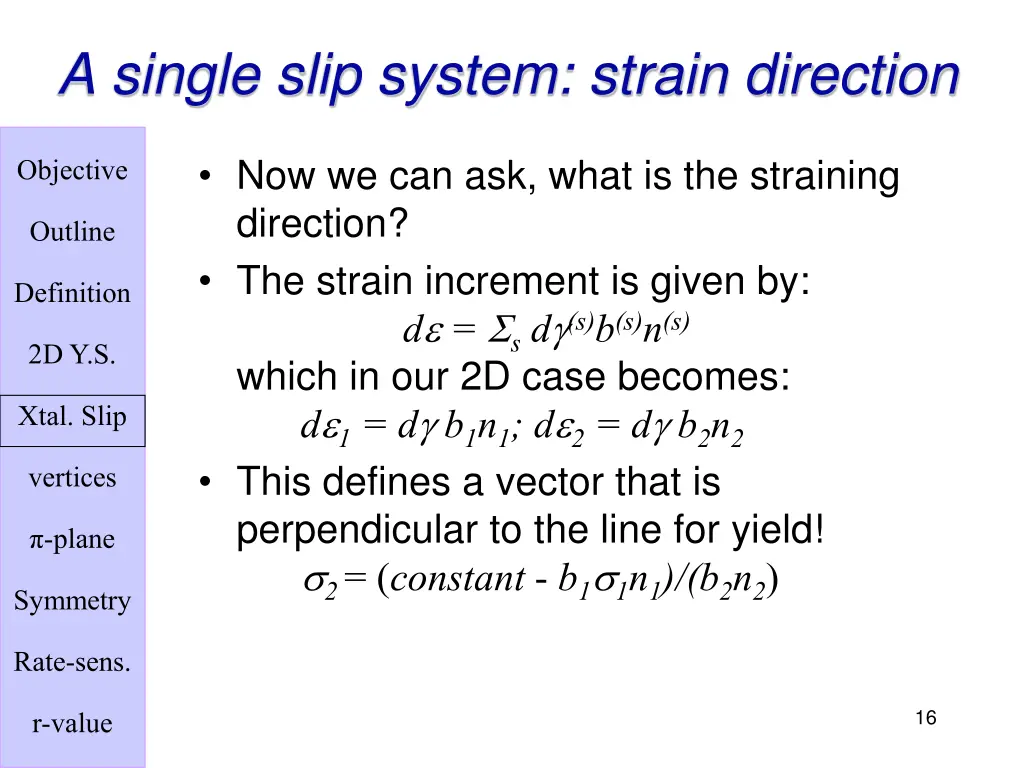 a single slip system strain direction