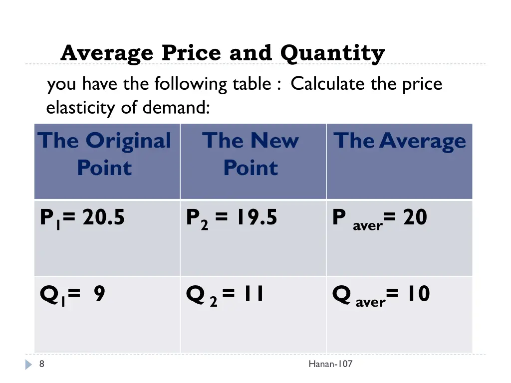 average price and quantity you have the following