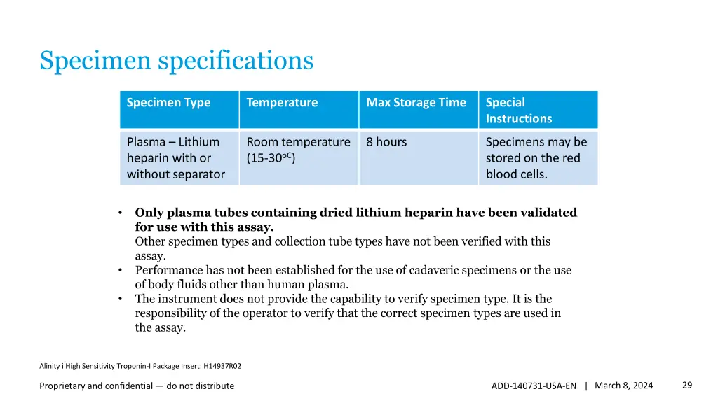 specimen specifications