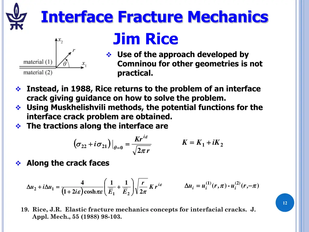 interface fracture mechanics jim rice