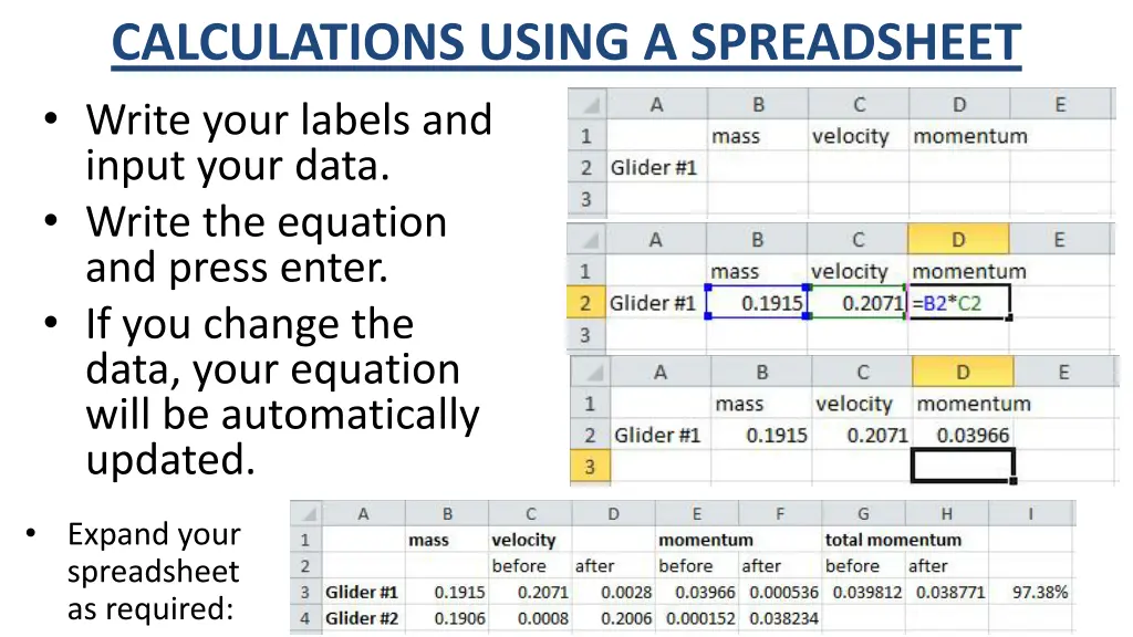 calculations using a spreadsheet write your