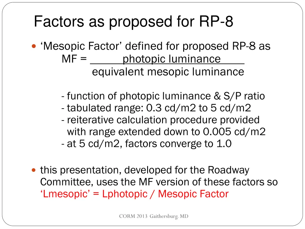 factors as proposed for rp 8