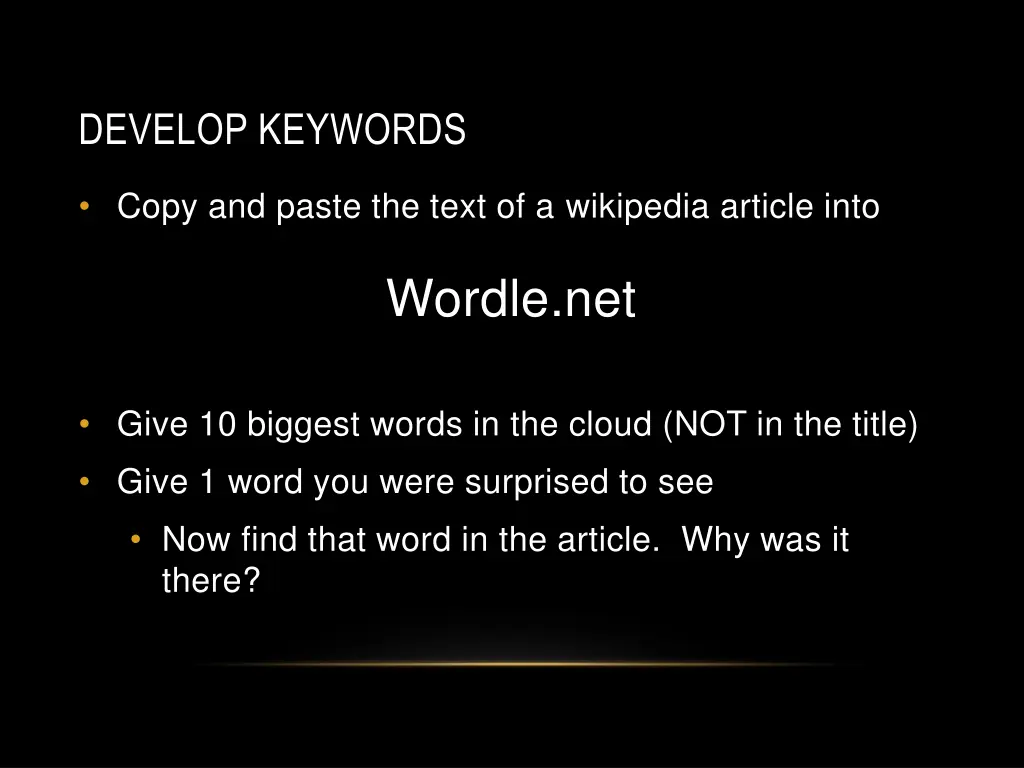 develop keywords