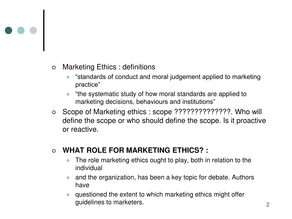 marketing ethics definitions standards of conduct