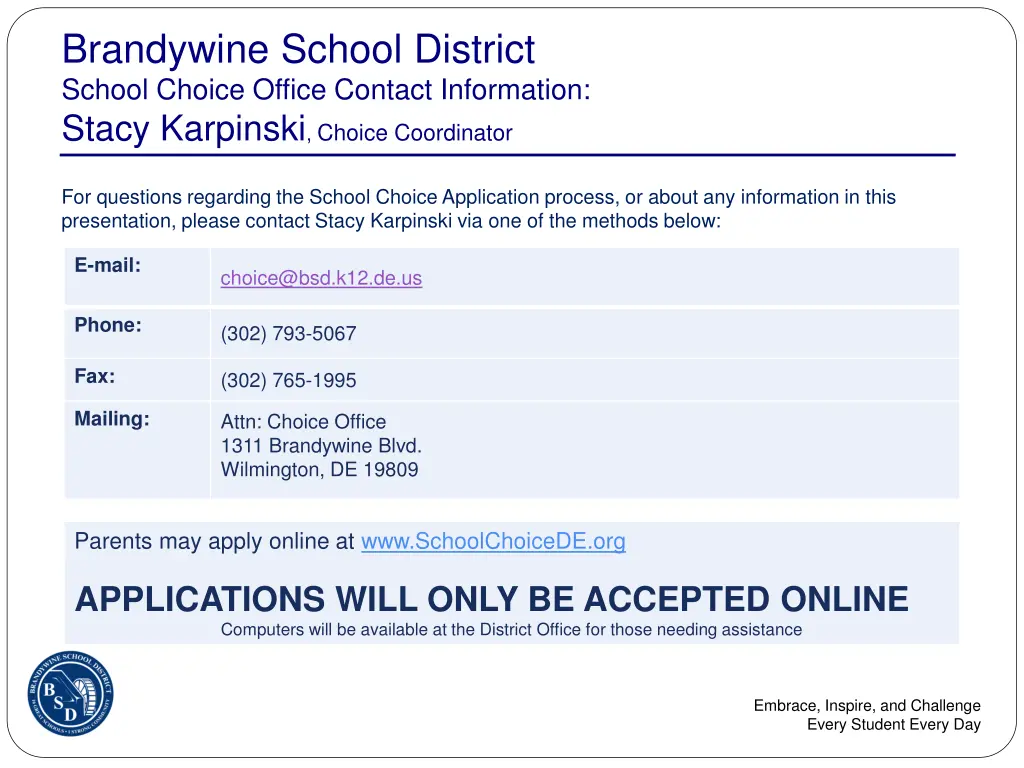 brandywine school district school choice office