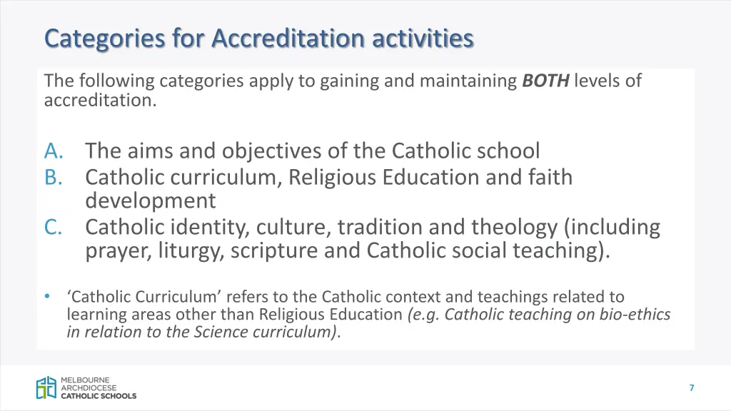 categories for accreditation activities