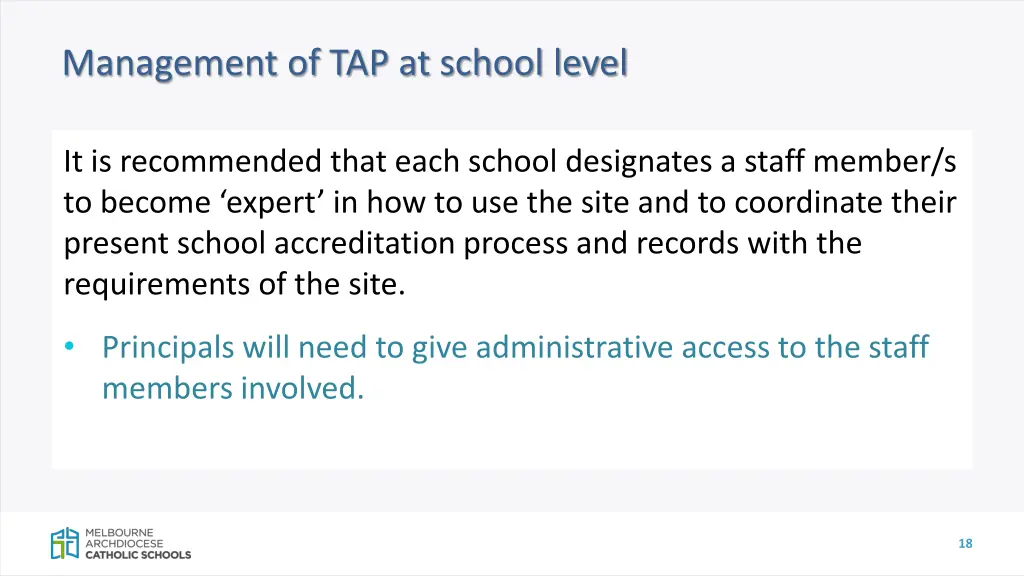 management of tap at school level