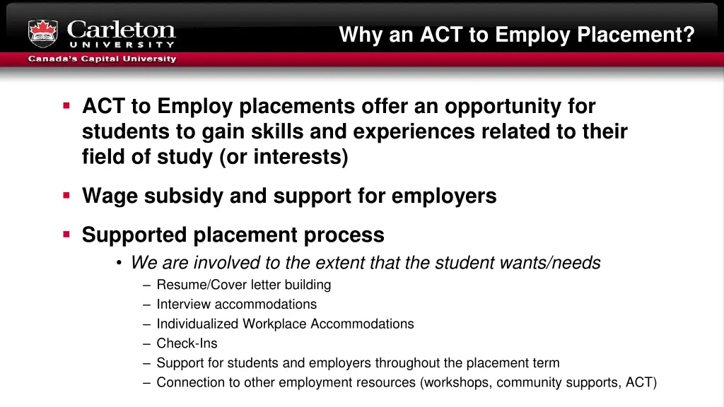 why an act to employ placement