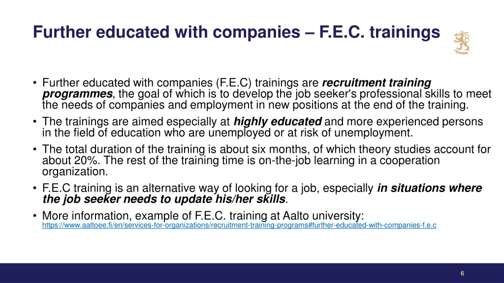 further educated with companies f e c trainings