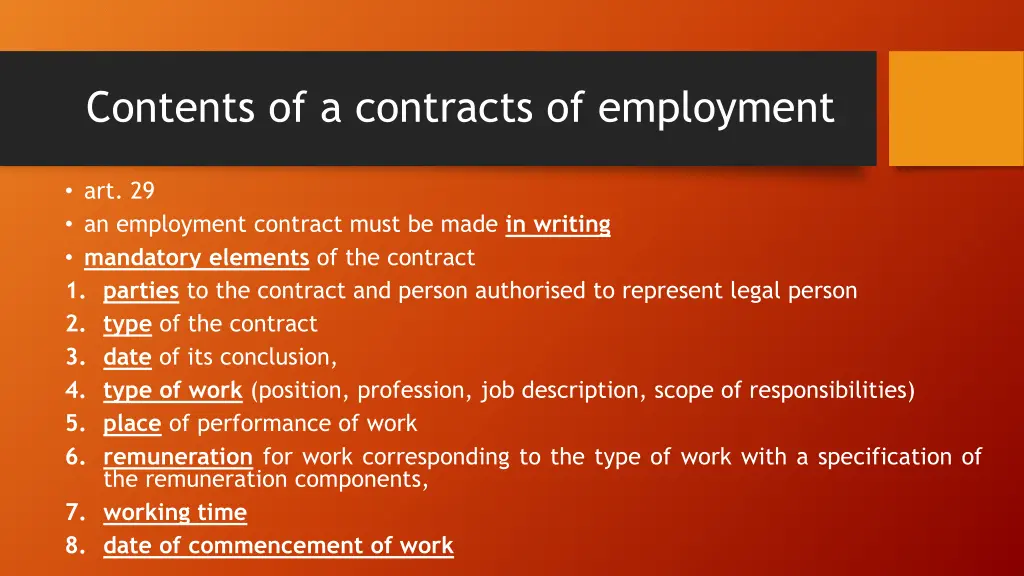 contents of a contracts of employment