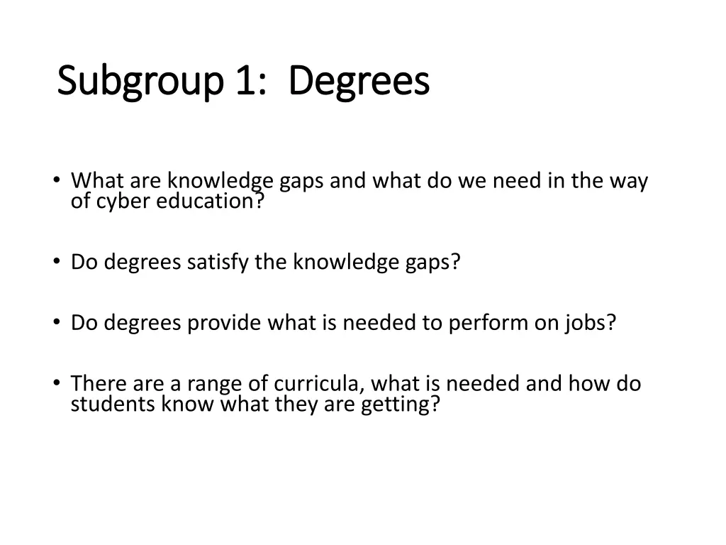 subgroup 1 degrees subgroup 1 degrees