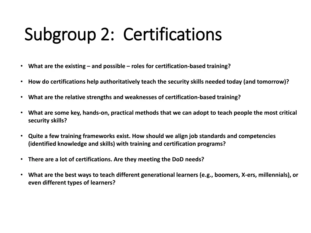 subgroup 2 certifications subgroup