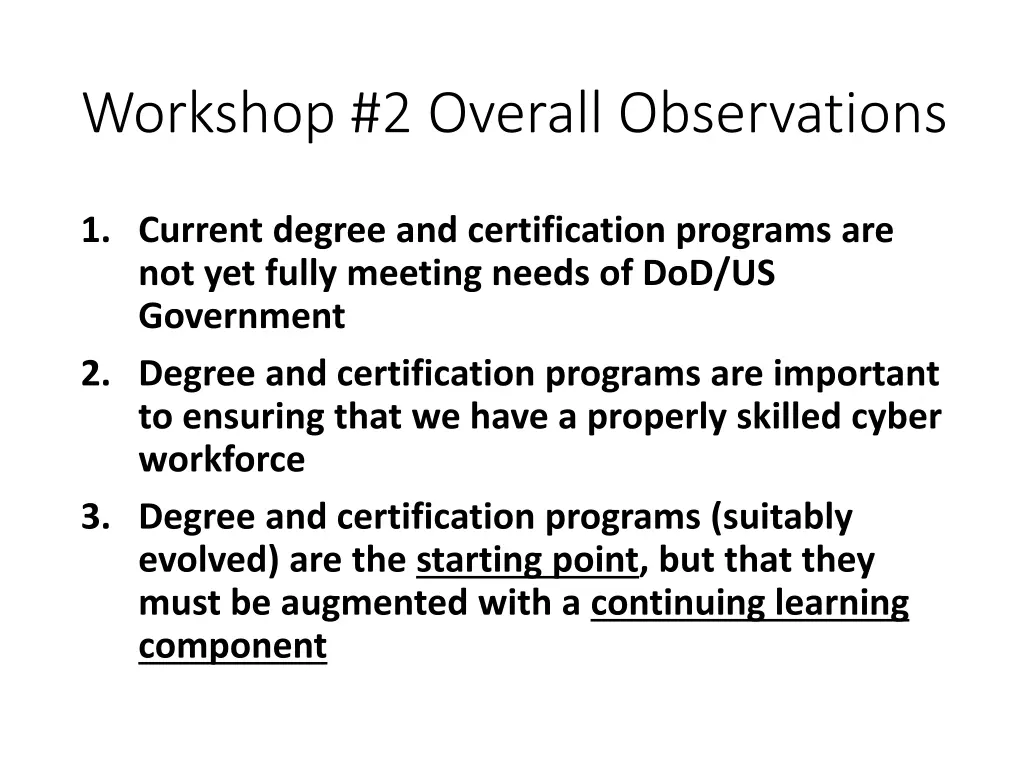 workshop 2 overall observations